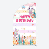 Aperturee - Aperturee Mermaid Cat Cartoon Happy Birthday Half Moon Arch Backdrop